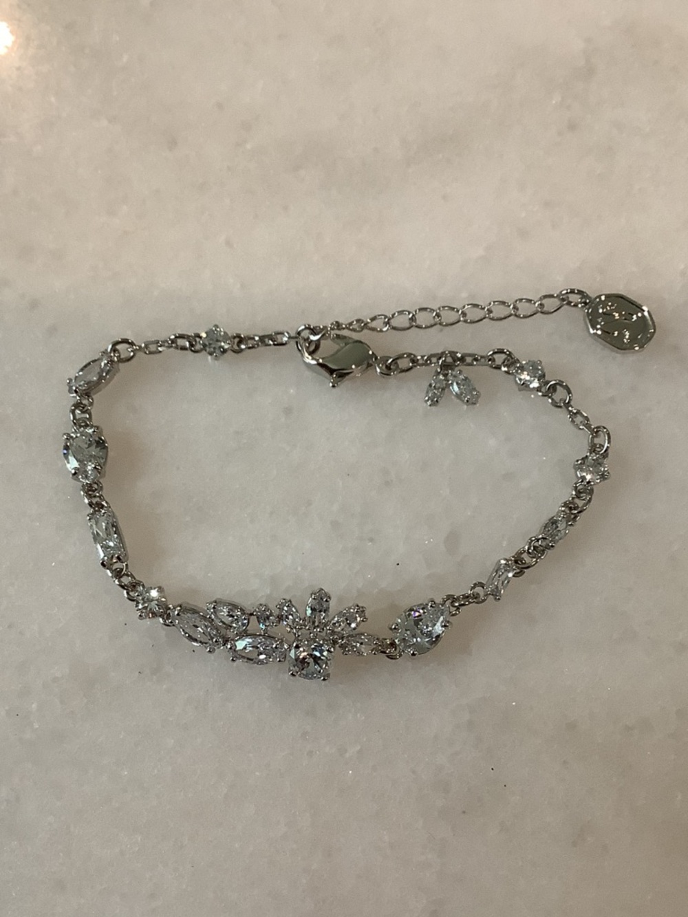 Swarovski Silver Gema White Flower Crystal Bracelet, Brand New